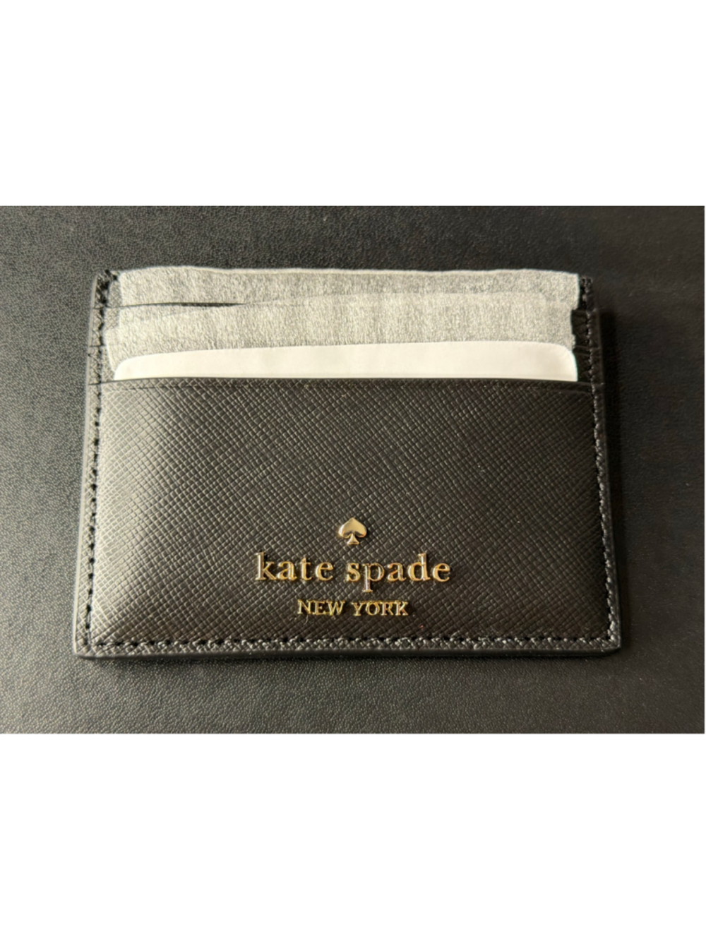 Women's Kate Spade Saffiano Leather Card Holder, One Size, Black NEW